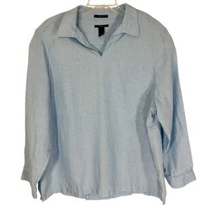 Claiborne 100% Linen Long‎ Sleeve Shirt Mens Light Blue Size XXL